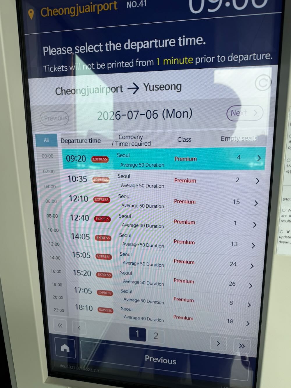 Select departure time